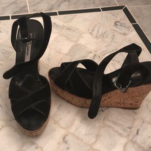 Brian Atwood black Espadrille cork wedge sandals